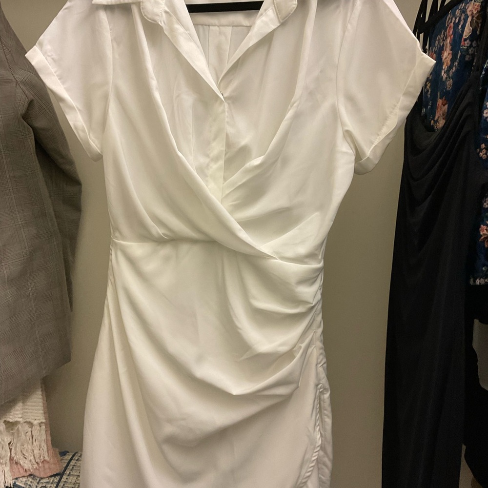 Cider White Ruched Wrap Mini Dress